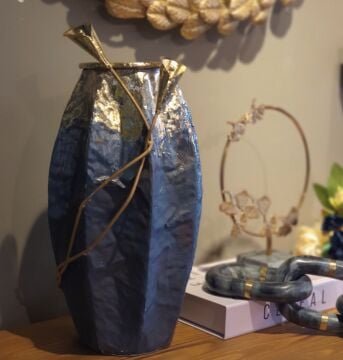 Gold-Gri Metal Saksı Küçük Boy 40cm