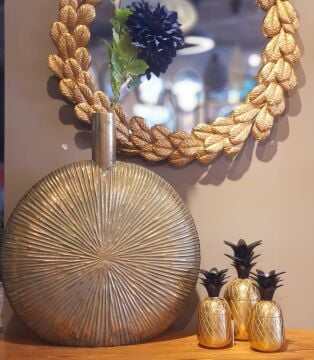 Eskitme Gold Metal Yuvarlak Vazo 52cm