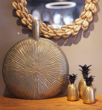 Eskitme Gold Metal Yuvarlak Vazo 52cm