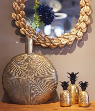 Eskitme Gold Metal Yuvarlak Vazo 47cm