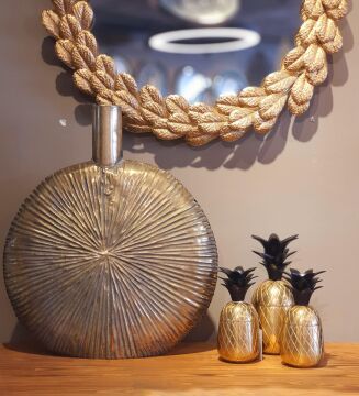 Eskitme Gold Metal Yuvarlak Vazo 47cm