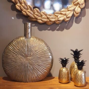 Eskitme Gold Metal Yuvarlak Vazo 41cm