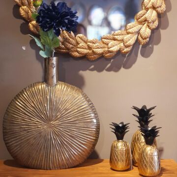 Eskitme Gold Metal Yuvarlak Vazo 41cm