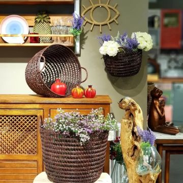 Yuvarlak Kulplu Rattan Sepet