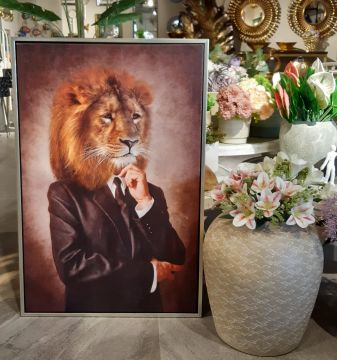 60cmX90cm Gümüş Çerçeveli AslanTablo