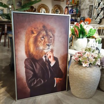 60cmX90cm Gümüş Çerçeveli AslanTablo