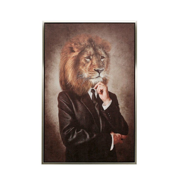 60cmX90cm Gümüş Çerçeveli AslanTablo