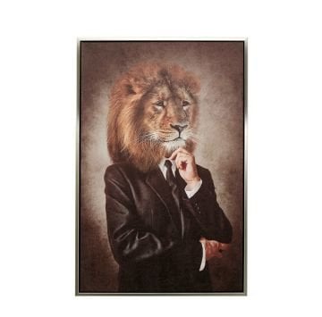 60cmX90cm Gümüş Çerçeveli AslanTablo