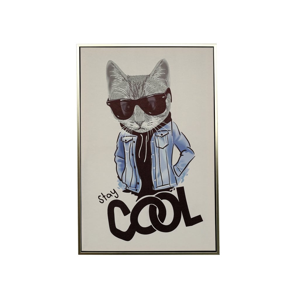 60cmX90cm Gümüş Çerçeveli Cool Kedi Tablo