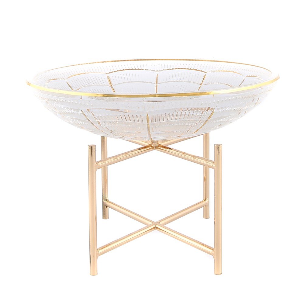 Kristal Camlı Sunum Dekor Kase Gold