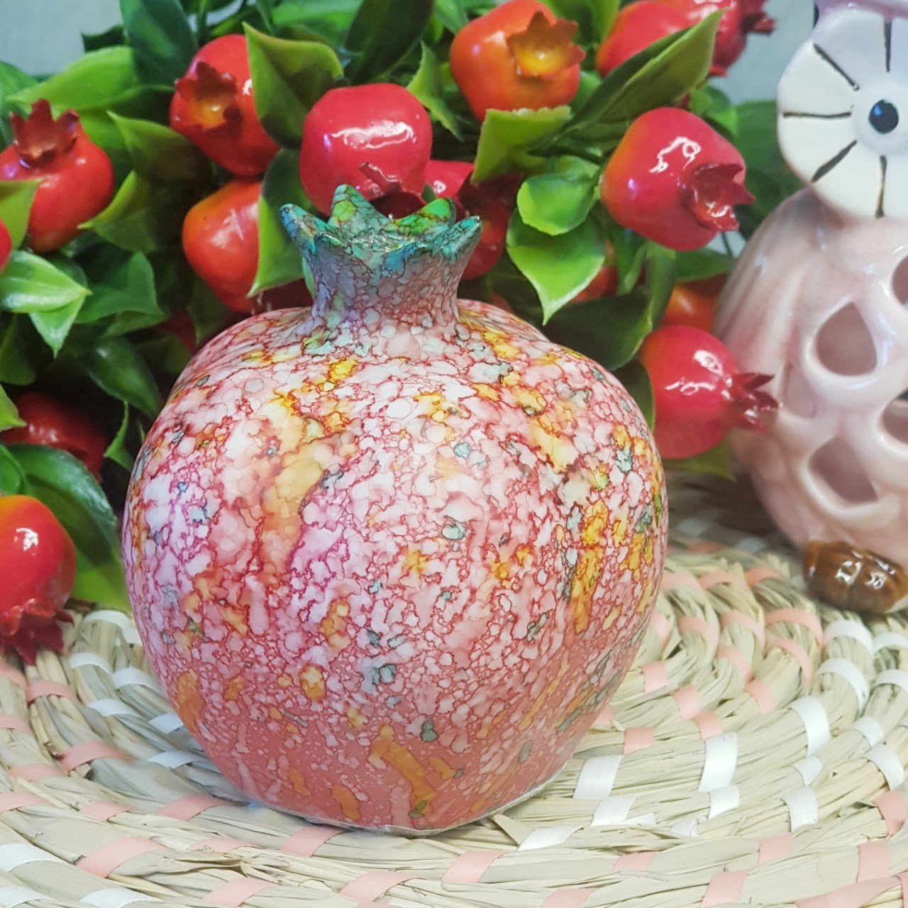 Artistik El Boyama Pembe Nar Dekor Mini Boy