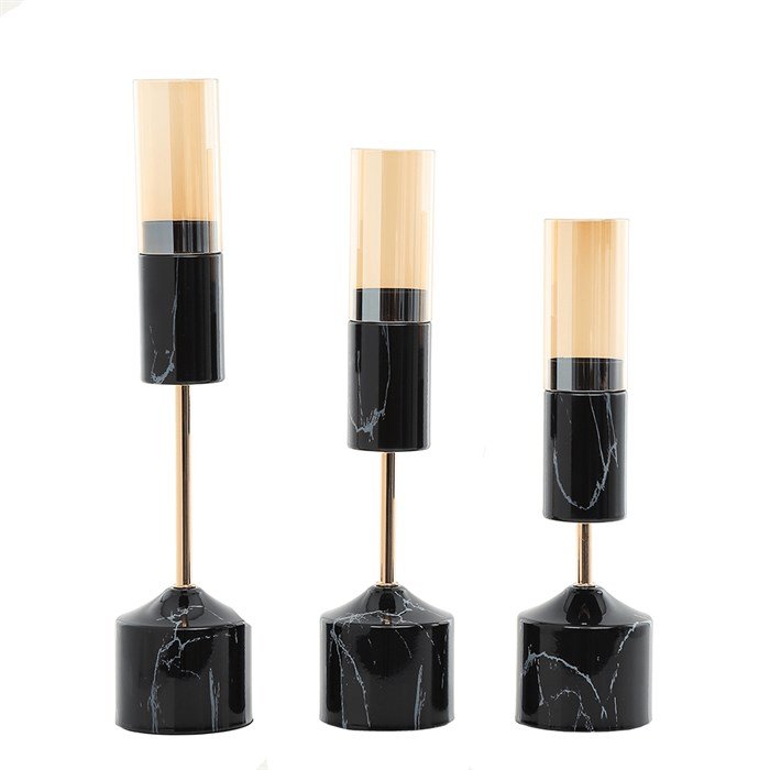 Siyah Mermer Desenli 3'Lü Mumluk