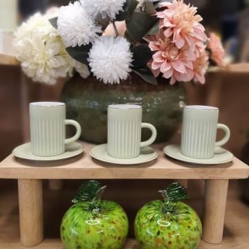 Porselen Double 6'Lı Kahve Fincanı Yeşil Model-4