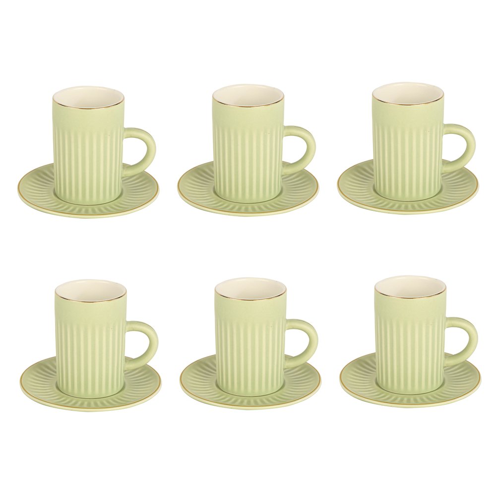 Porselen Double 6'Lı Kahve Fincanı Yeşil Model-4