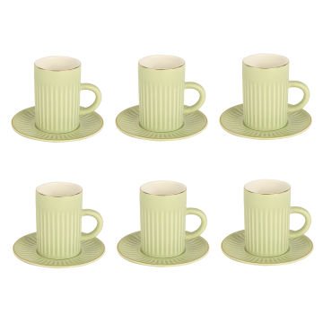 Porselen Double 6'Lı Kahve Fincanı Yeşil Model-4