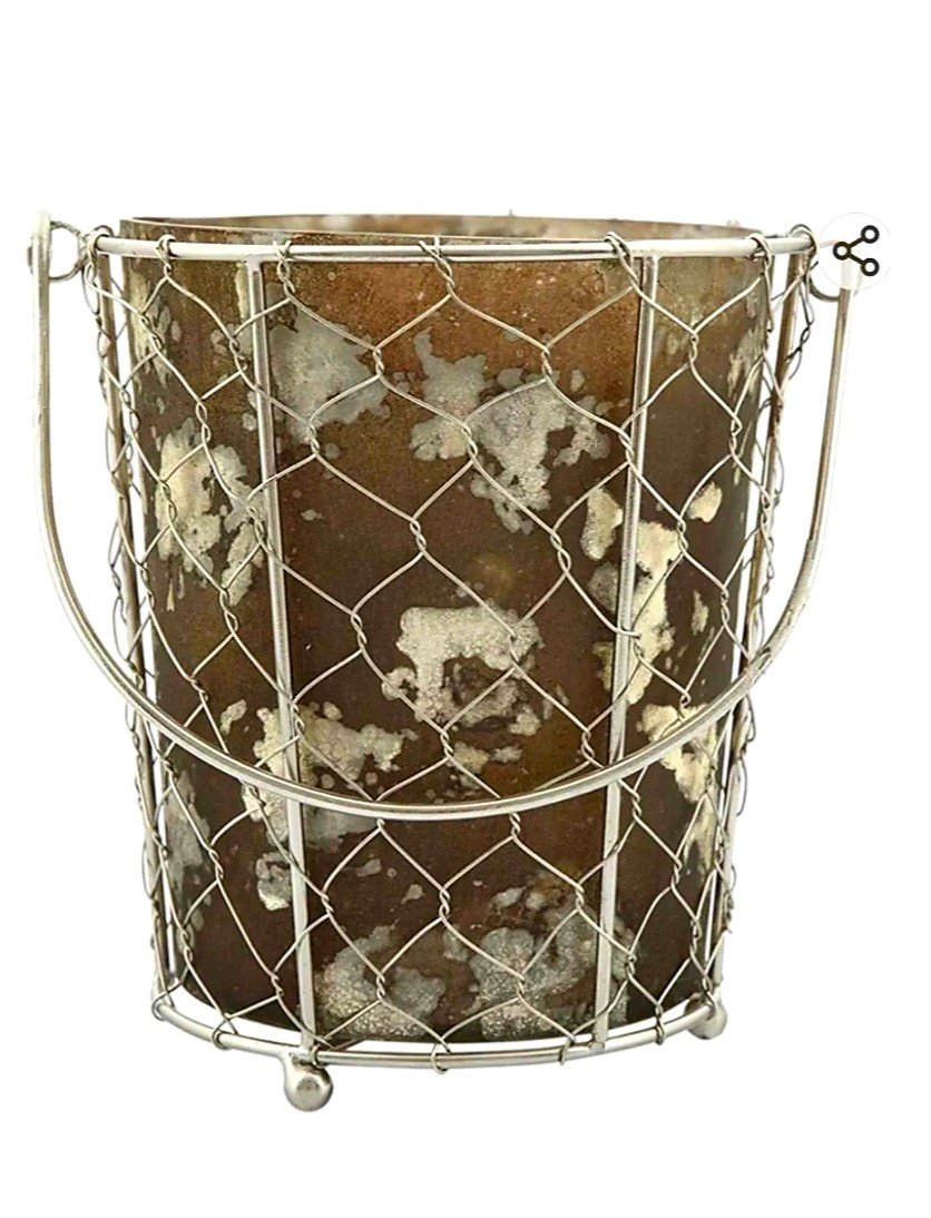 Kanta Antik Metal Telli Cam Mumluk Orta Boy