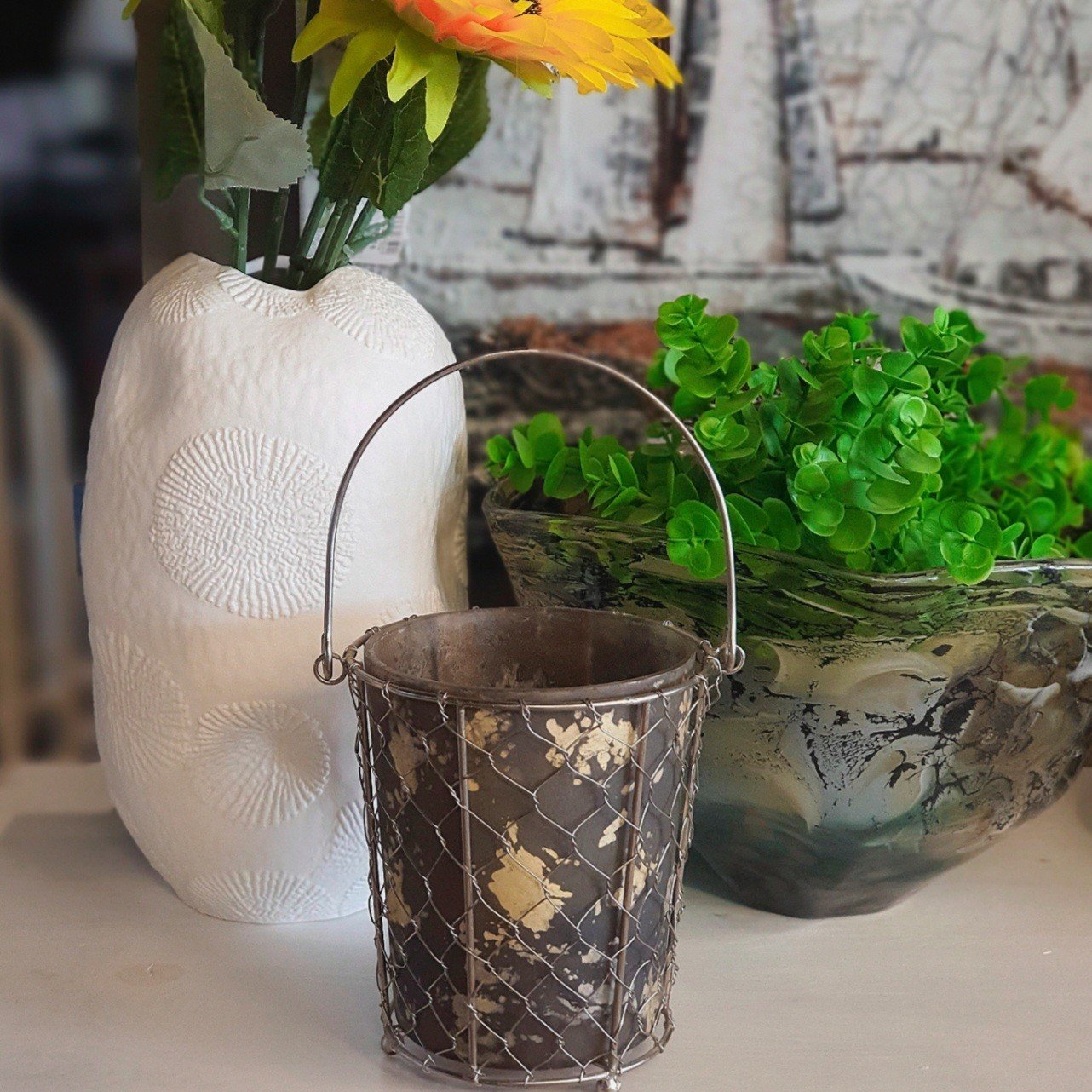 Kanta Antik Metal Telli Cam Mumluk Orta Boy