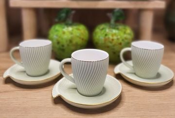 Porselen 6'Lı Kahve Fincanı Yeşil