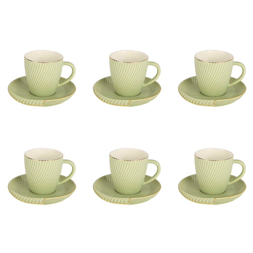 Porselen 6'Lı Kahve Fincanı Yeşil