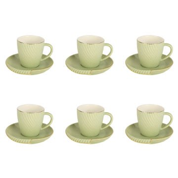 Porselen 6'Lı Kahve Fincanı Yeşil