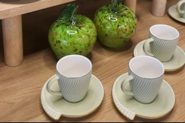 Porselen 6'Lı Kahve Fincanı Yeşil