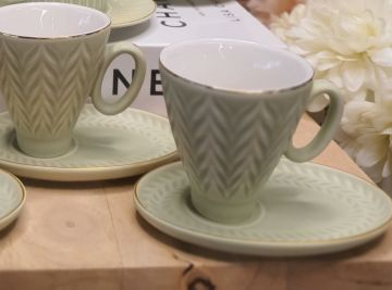 Porselen 6'Lı Kahve Fincanı Yeşil