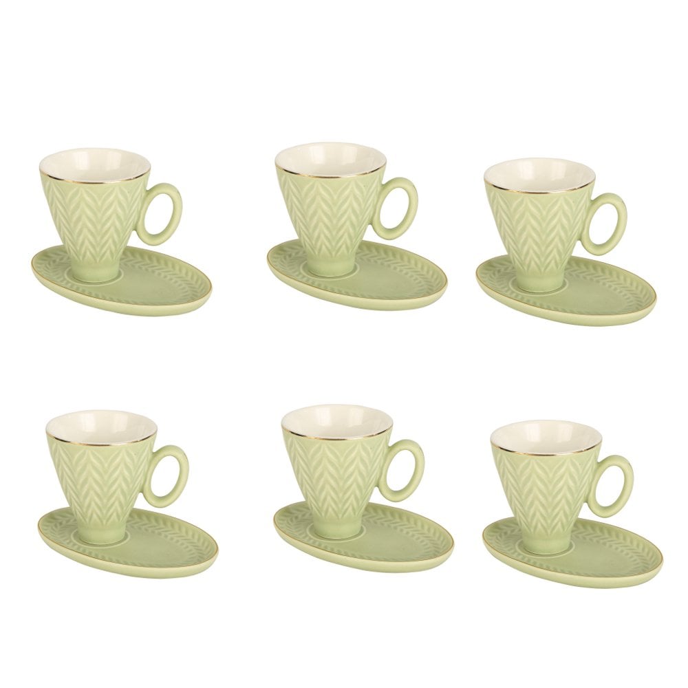 Porselen 6'Lı Kahve Fincanı Yeşil