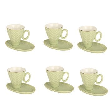 Porselen 6'Lı Kahve Fincanı Yeşil