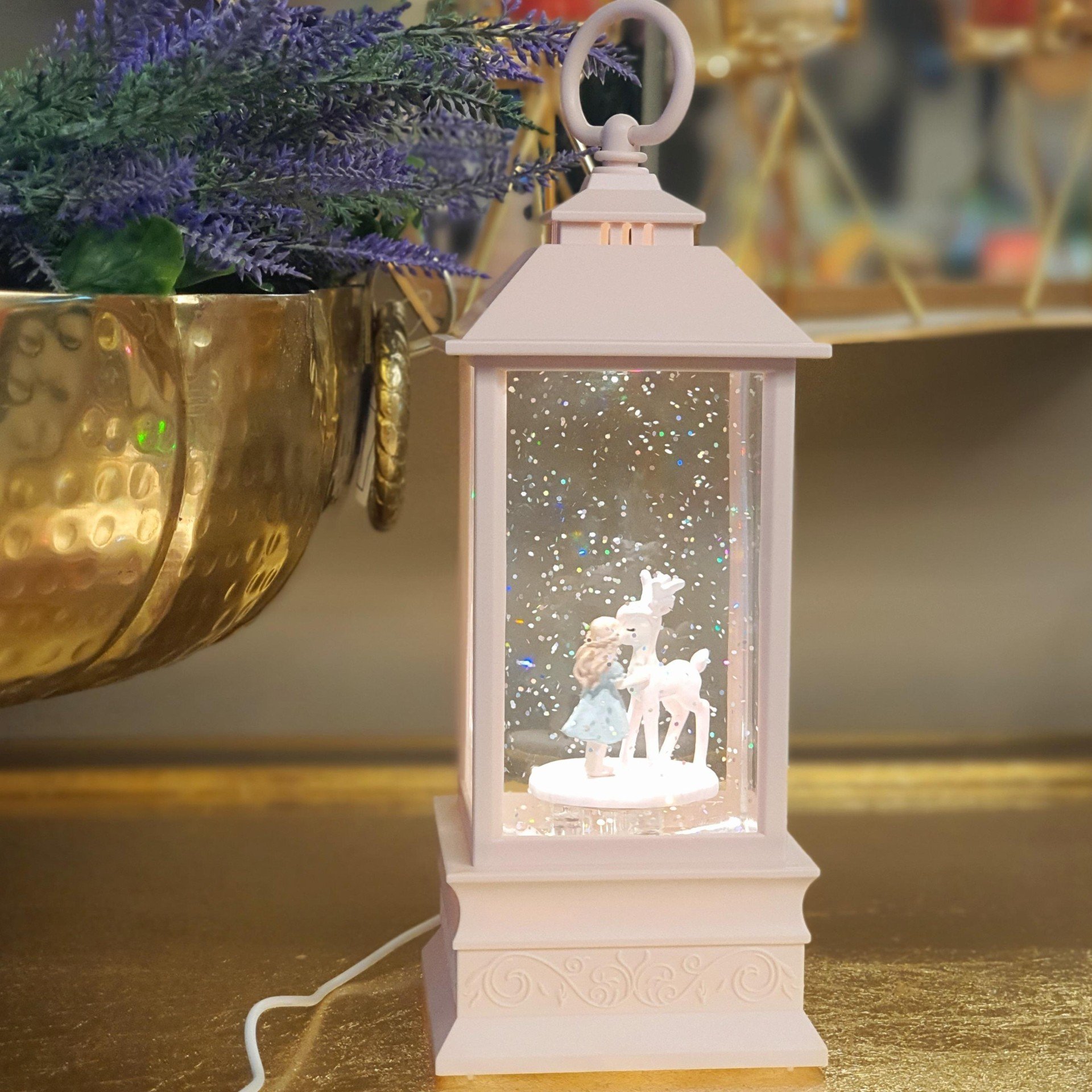 Deer And Girl Köşeli Müzikli Işıklı Fener