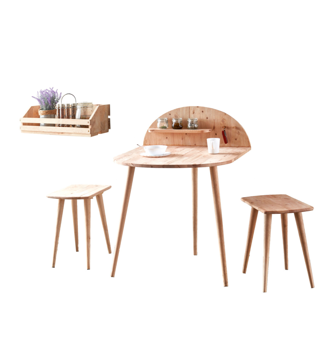 Crop Ahşap Duvar Raflı Tabureli Masa Seti