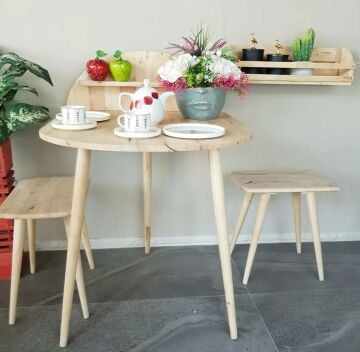 Crop Ahşap Duvar Raflı Tabureli Masa Seti