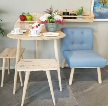 Crop Ahşap Duvar Raflı Tabureli Masa Seti