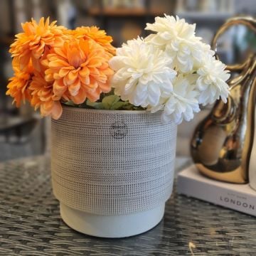 Waffle Seramik Vazo Bej Büyük Boy 22cm