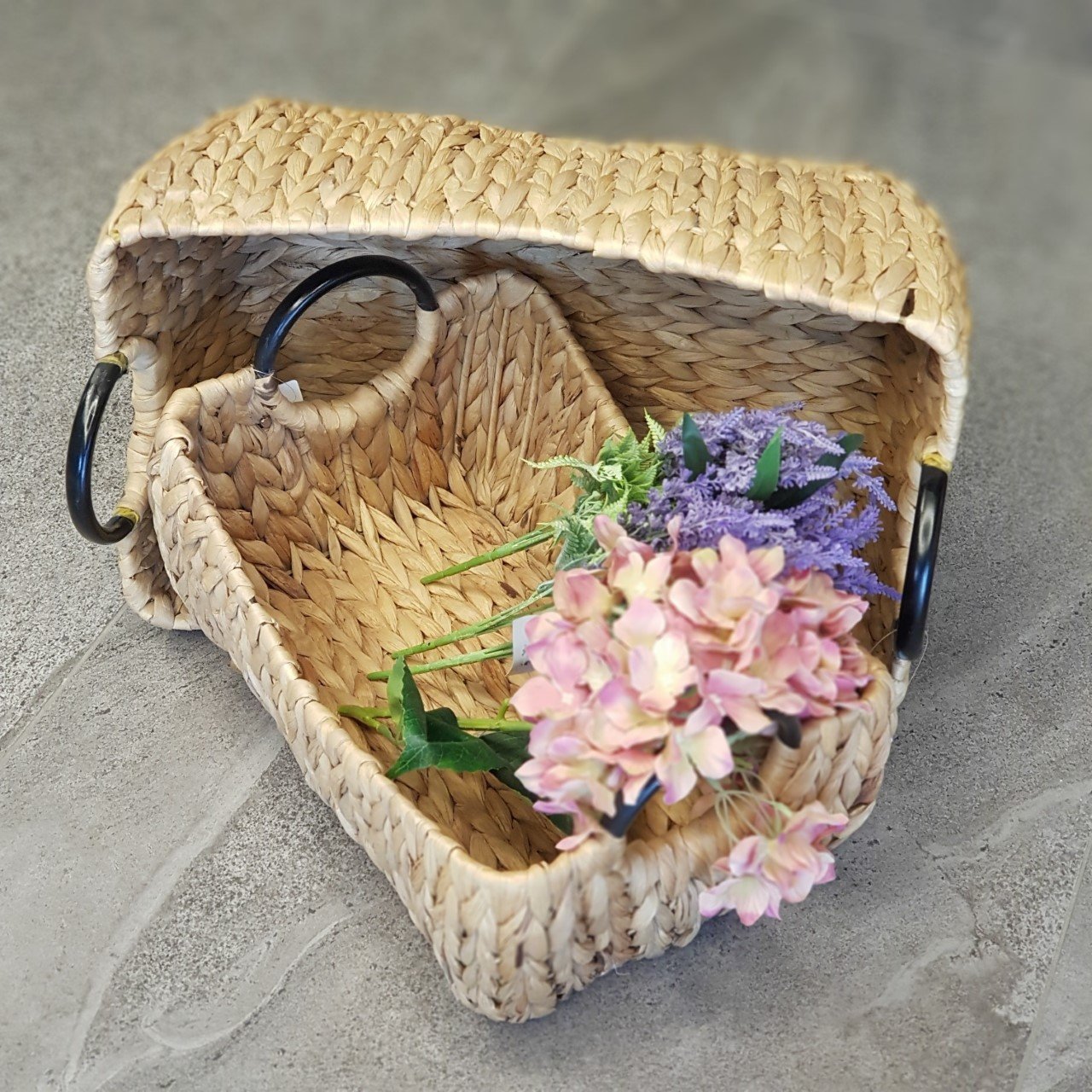 Dikdörtgen Demir Kulplu Naturel Sele Sepet