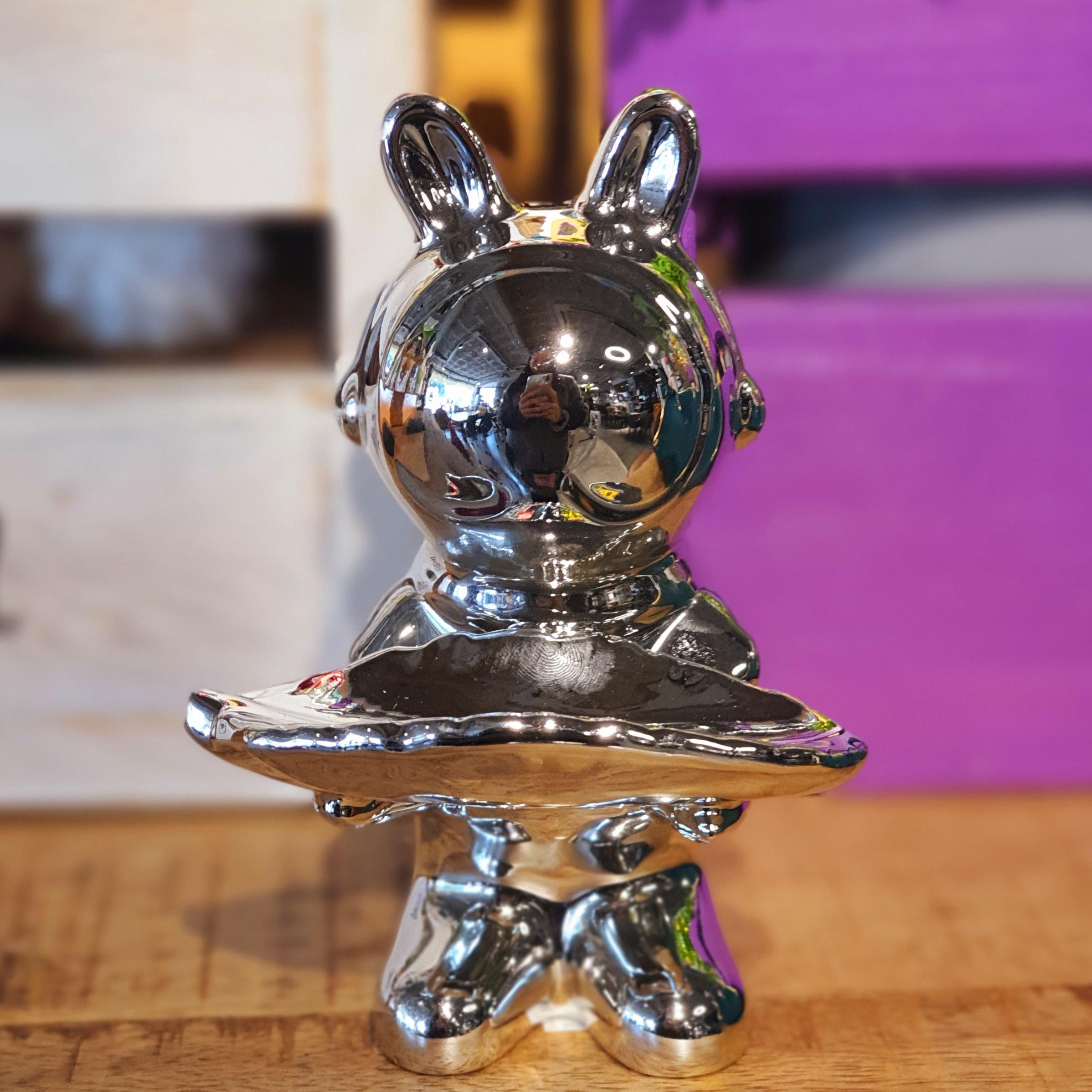 Astronot Tavşan Silver Mini Boy Dekoratif Obje 14,5cm