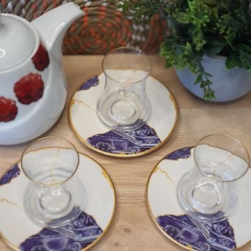 Premium Porselen Altlıklı 6 Kişilik Çay Takımı Model-1