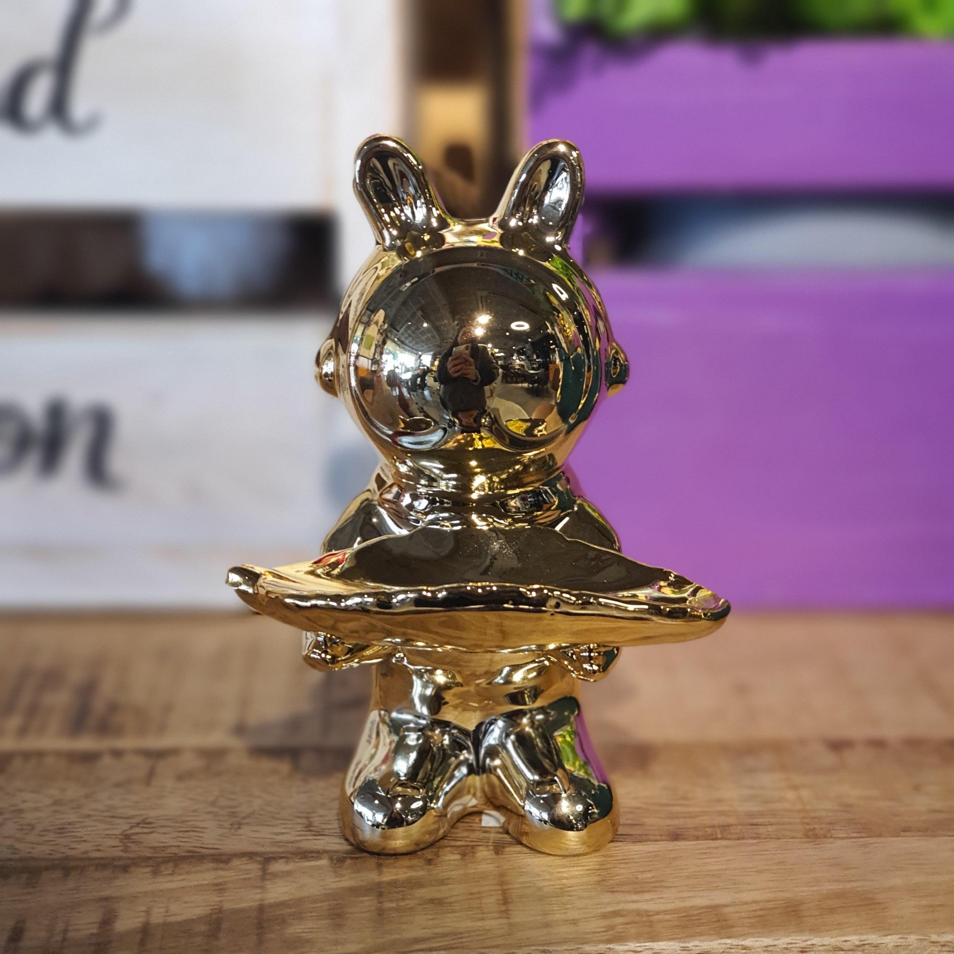 Astronot Tavşan Gold Mini Boy Dekoratif Obje 14,5cm
