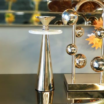 Gold Mermer Taşlı Mumluk 32cm