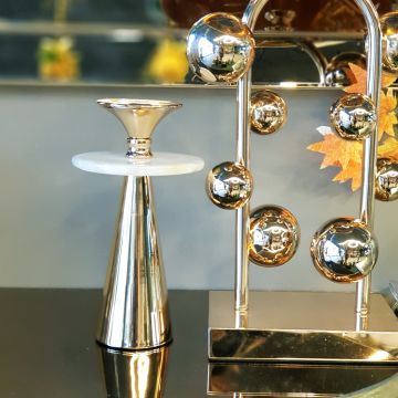 Gold Mermer Taşlı Mumluk 26cm