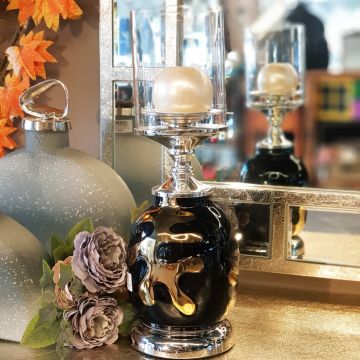 Silver Yaprak Şamdan 37cm