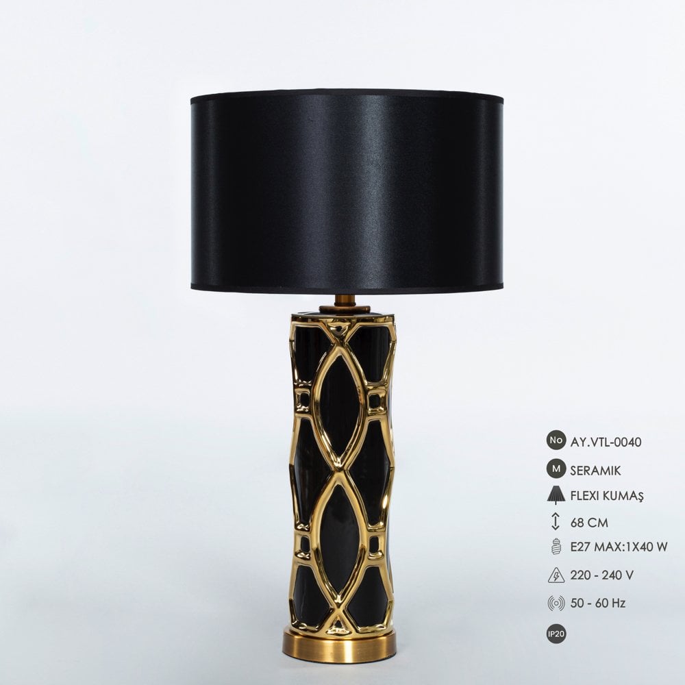 Siyah-Gold İşlemeli Abajur