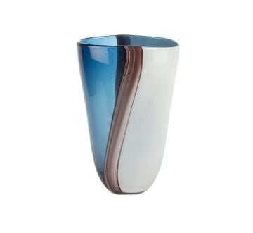 Mavi Bordo Beyaz Cam Vazo Büyük Boy