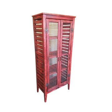 Çift Kapaklı Ahşap Izgaralı Nostaljik Tel Dolap