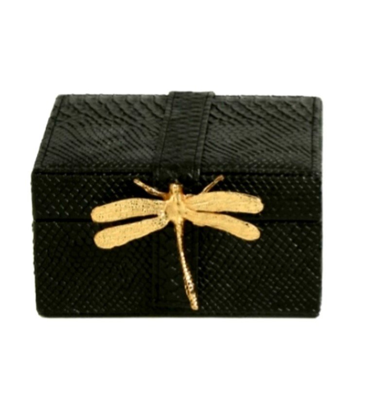 Dekoratif Deri Kaplama Yusufçuk Kutu Küçük Boy Siyah