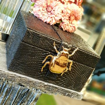 Dekoratif Deri Kaplama Uğur Böceği Kutu Büyük Boy Siyah