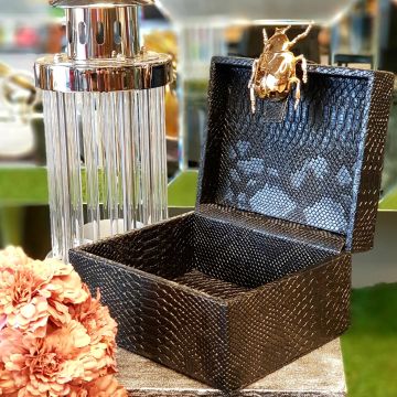 Dekoratif Deri Kaplama Uğur Böceği Kutu Büyük Boy Siyah