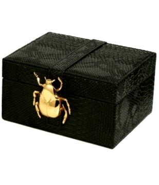 Dekoratif Deri Kaplama Uğur Böceği Kutu Büyük Boy Siyah