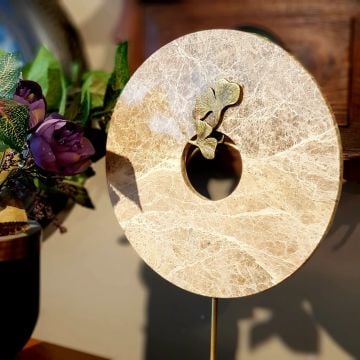 Kahve Rengi  Mermer Obje Pirinç Gövde 42cm