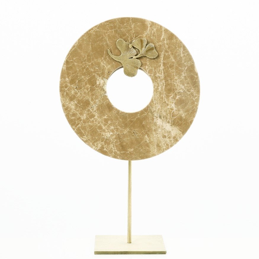 Kahve Rengi  Mermer Obje Pirinç Gövde 42cm