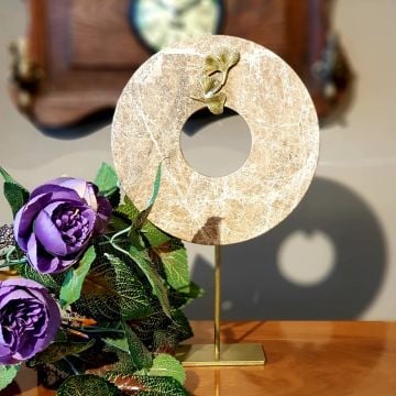 Kahve Rengi  Mermer Obje Pirinç Gövde 34cm
